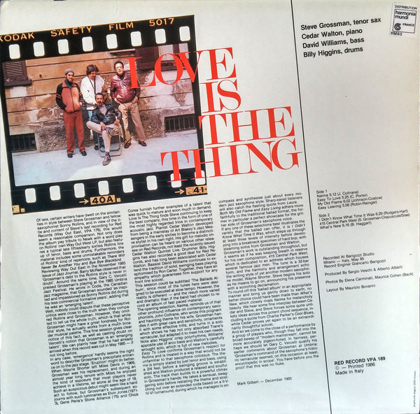 Album herunterladen Steve Grossman, Cedar Walton, David Williams , Billy Higgins - Love Is The Thing