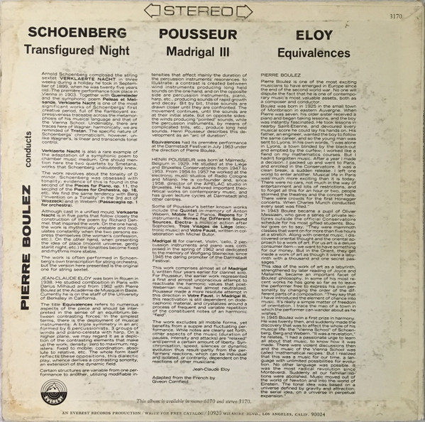 Album herunterladen Pierre Boulez Conducts The Domaine Musical Ensemble, Schoenberg Eloy Pousseur - Transfigured Night Equivalences Madrigal III