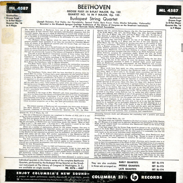 descargar álbum Beethoven, Budapest String Quartet - The Complete String Quartets Of Ludwig van Beethoven Grosse Fuge In B Flat Major Op 133 Quartet No 16 In F Major Op 135