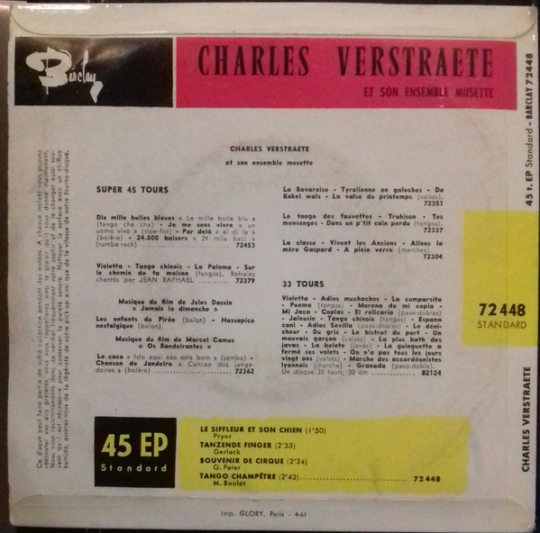 ladda ner album Charles Verstraete Et Son Ensemble Musette - Le Siffleur Et Son ChienTanzende FingerSouvenir De CirqueTango Champetre