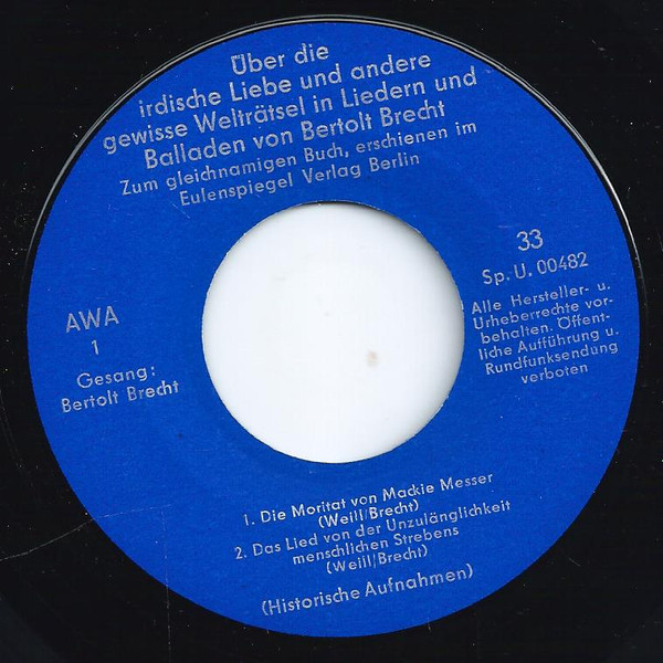 last ned album Bertolt Brecht - Über Die Irdische Liebe Und Andere Gewisse Welträtsel