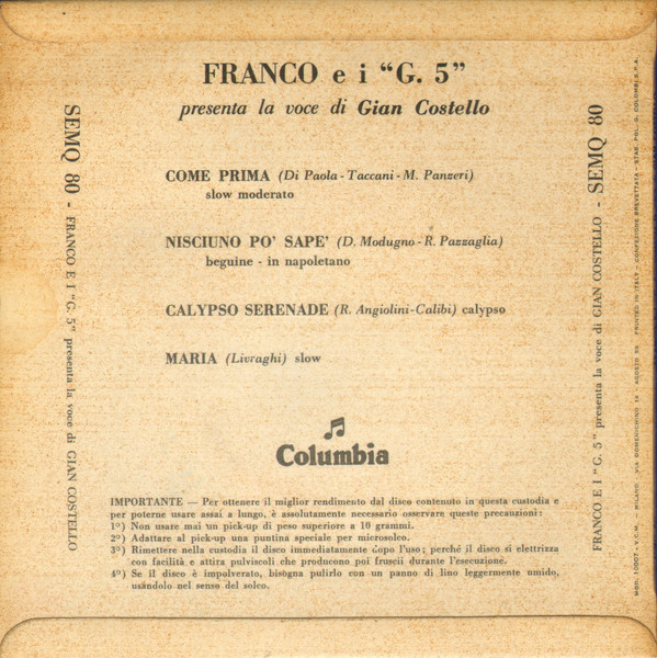 lataa albumi Franco E I G 5, Gian Costello - Franco E I G 5 Presenta La Voce Di Gian Costello