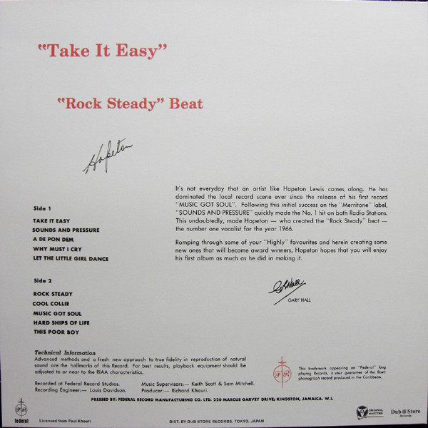 last ned album Hopeton Lewis - Take It Easy With The Rock Steady Beat