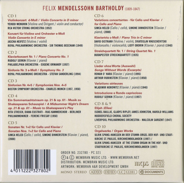 Album herunterladen Felix MendelssohnBartholdy - Portrait 10 CD Set