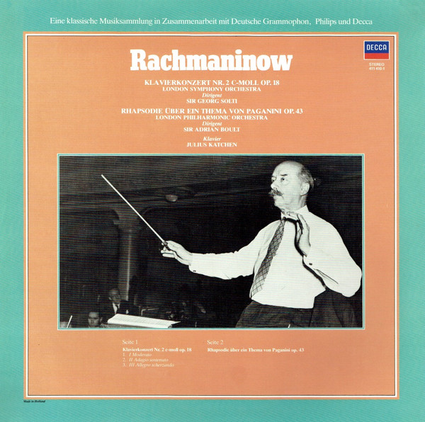 lataa albumi Rachmaninow London Symphony Orchestra Sir Georg Solti, London Philharmonic Orchestra Sir Adrian Boult Julius Katchen - Klavierkonzert Nr 2 C moll Op 18 Rhapsodie Über Ein Thema Von Paganini Op 43