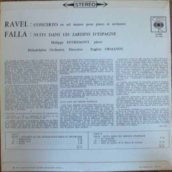 baixar álbum Ravel Falla Philippe Entremont Eugene Ormandy, Philadelphia Orchestra - Concerto Pour Piano En Sol Majeur Nuits Dans Les Jardins DEspagne