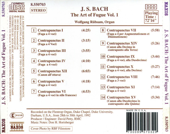 Album herunterladen J S Bach Wolfgang Rübsam - The Art Of Fugue Vol 1