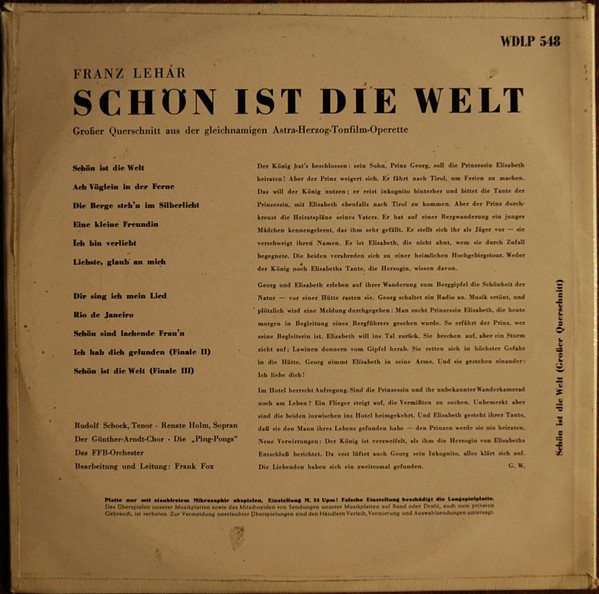 Album herunterladen Franz Lehár Rudolf Schock, Renate Holm - Schön Ist Die Welt