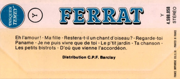 baixar álbum Jean Ferrat - Eh Lamour Premières Chansons
