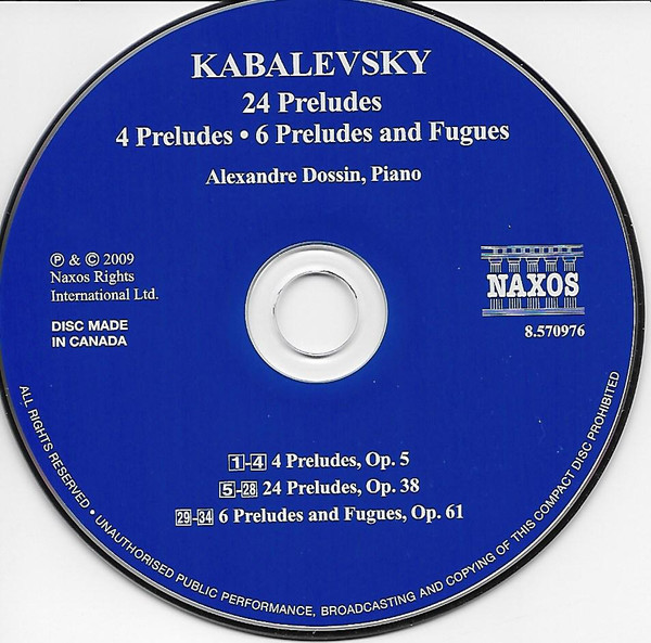descargar álbum Kabalevsky, Alexandre Dossin - Preludes Complete Preludes And Fugues