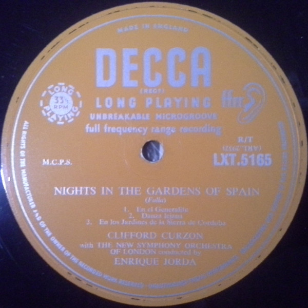 Clifford Curzon , Grieg With The London Symphony Orchestra Conducted By Anatole Fistoulari , Falla With The New Symphony Orchestra Of London Conducted By Enrique Jorda - Piano Concerto / Nights In The Gardens Of Spain | Decca (LXT 5165) - 4