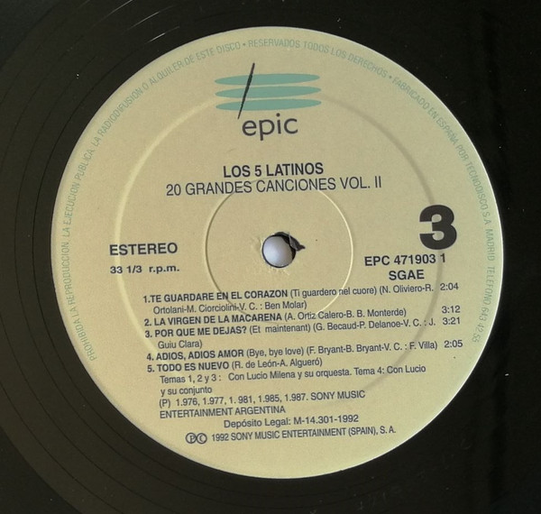 baixar álbum Los Cinco Latinos - 20 Grandes Canciones Vol II