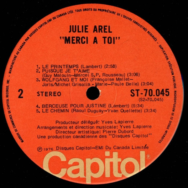 Julie Arel - Merci À Toi | Capitol Records (ST 70045) - 4