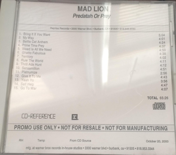 Mad Lion – Predatah Or Prey (2002, CD) - Discogs