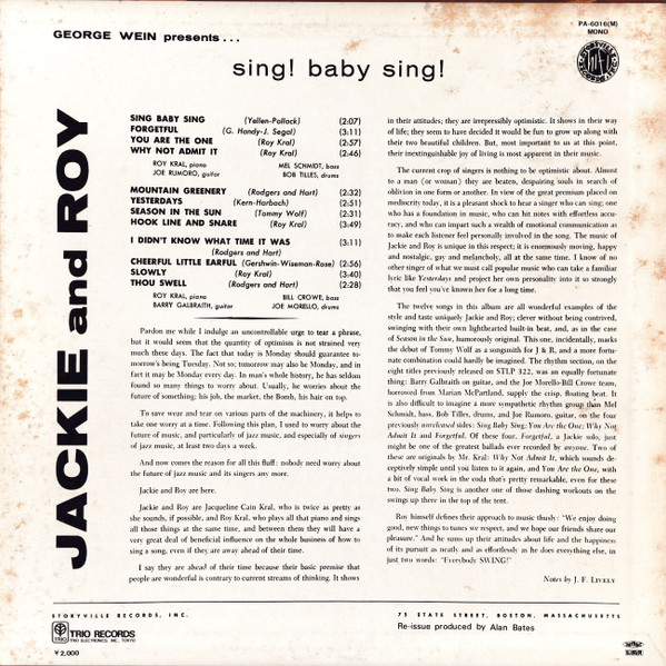 Album herunterladen Jackie And Roy - Sing Baby Sing