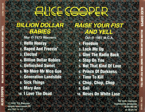 baixar álbum Alice Cooper Alice Cooper - Billion Dollar Babies Raise Your Fist And Yell