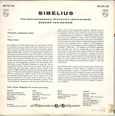 descargar álbum Jean Sibelius, Das Concertgebouw Orchester, Eduard van Beinum - FinlandiaValse Triste