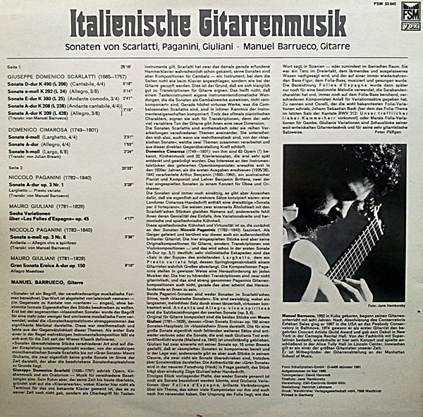 last ned album Manuel Barrueco, Scarlatti, Cimarosa, Paganini, Giuliani - Italienische Gitarrenmusik