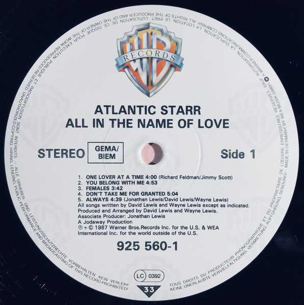 Atlantic Starr - All In The Name Of Love | Releases | Discogs