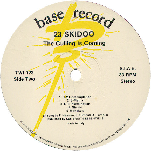 23 Skidoo - The Culling Is Coming UK盤 CD BOUCD 6604 1983年(2003年Remastered) Rip Rig, A Certain Ratio, Throbbing Gristle