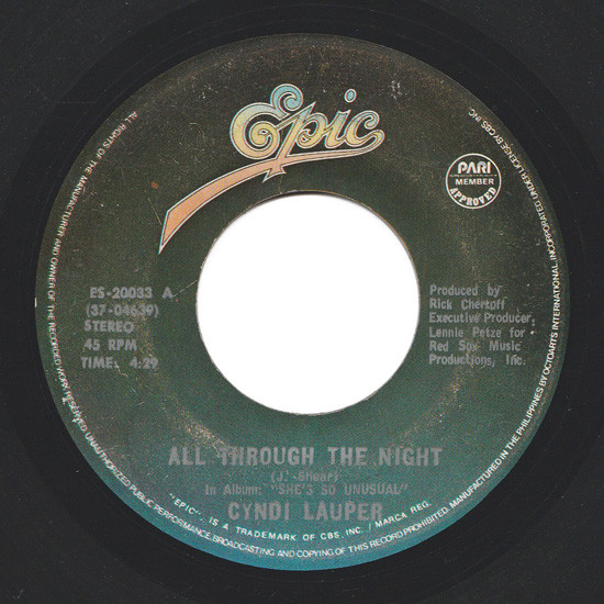 Cyndi Lauper – All Through The Night (Vinyl) - Discogs