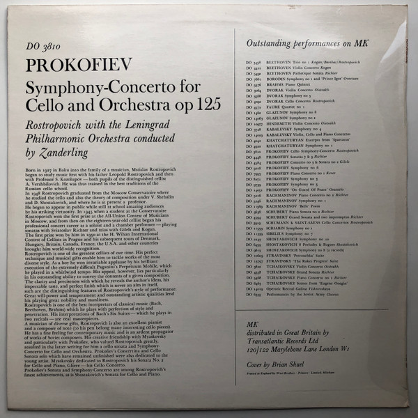 descargar álbum Prokofiev Mstislav Rostropovich - Prokofiev Sinfonia Concertante Op125 Mstislav Rostropovich Cello