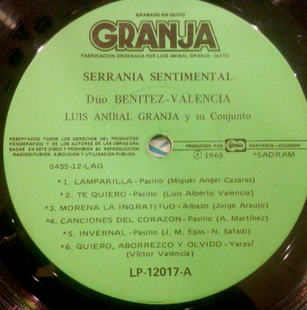 ladda ner album Duo Benitez Valencia, Luis Aníbal Granja Y Su Conjunto - Serrania Sentimental