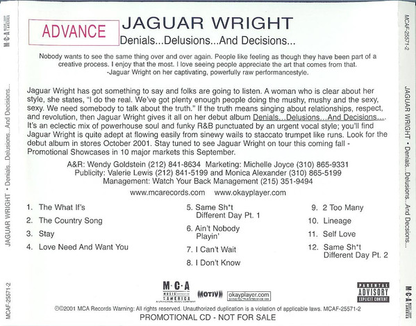 Jaguar Wright – Denials Delusions And Decisions (2002, CD) - Discogs