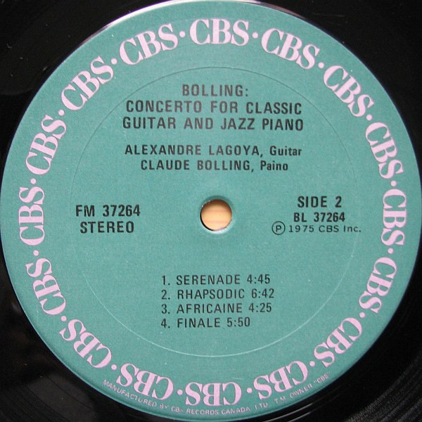 Claude Bolling / Alexandre Lagoya - Concerto For Classic Guitar And Jazz Piano | CBS (37264) - 4