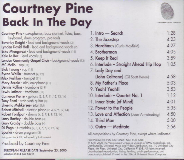 Courtney Pine – Back In The Day (2000, CD) - Discogs