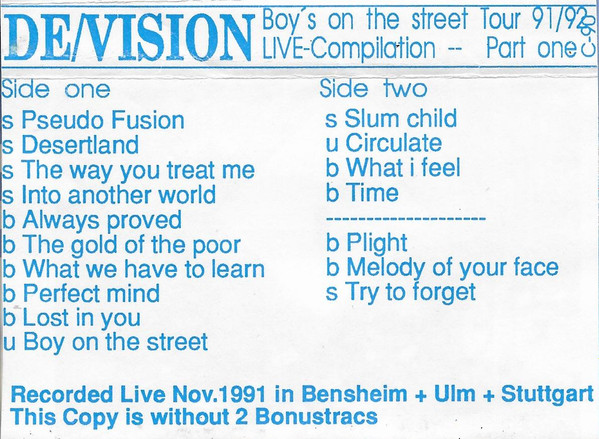 De/Vision – Boy's On The Street Tour 91/92 Live Compilation - Part