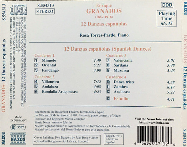 baixar álbum Enrique Granados, Rosa TorresPardo - Twelve Spanish Dances