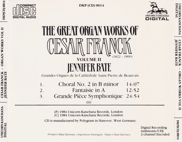 Album herunterladen Jennifer Bate, Cesar Franck - The Great Organ Works Of Cesar Franck Volume II