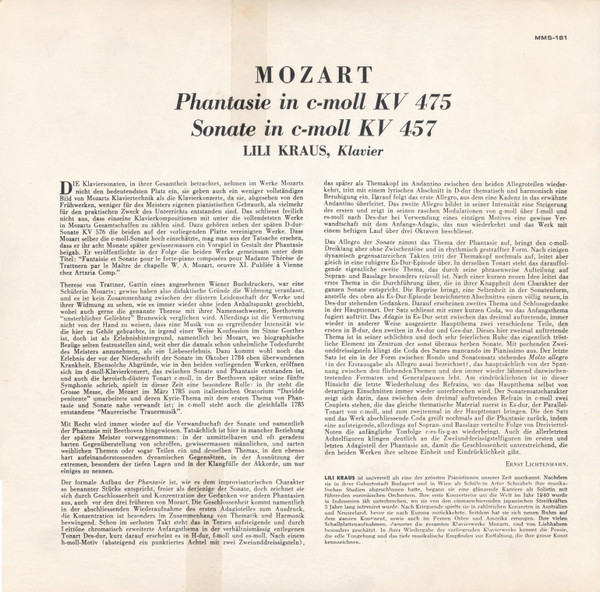 ladda ner album Wolfgang Amadeus Mozart, Lili Kraus - Fantasie in c moll Kv 475 Klaviersonate in c moll Kv 457
