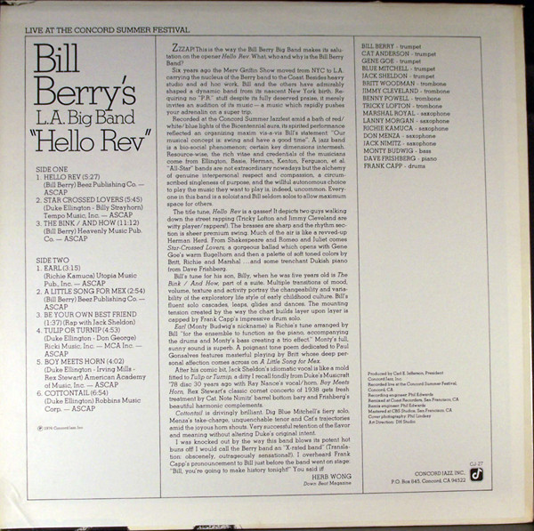 Bill Berry's L.A. Big Band - Hello Rev | Concord Jazz (CJ-27) - 2