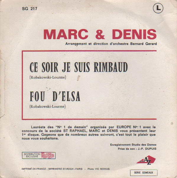 last ned album Marc & Denis - Ce Soir Je Suis Rimbaud Fou DElsa