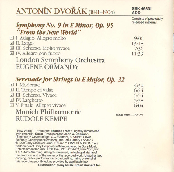 Dvořák / Eugene Ormandy • Rudolf Kempe - Symphony No. 9 "From The New World" • Serenade For Strings | Sony Classical (SBK 46331) - 11