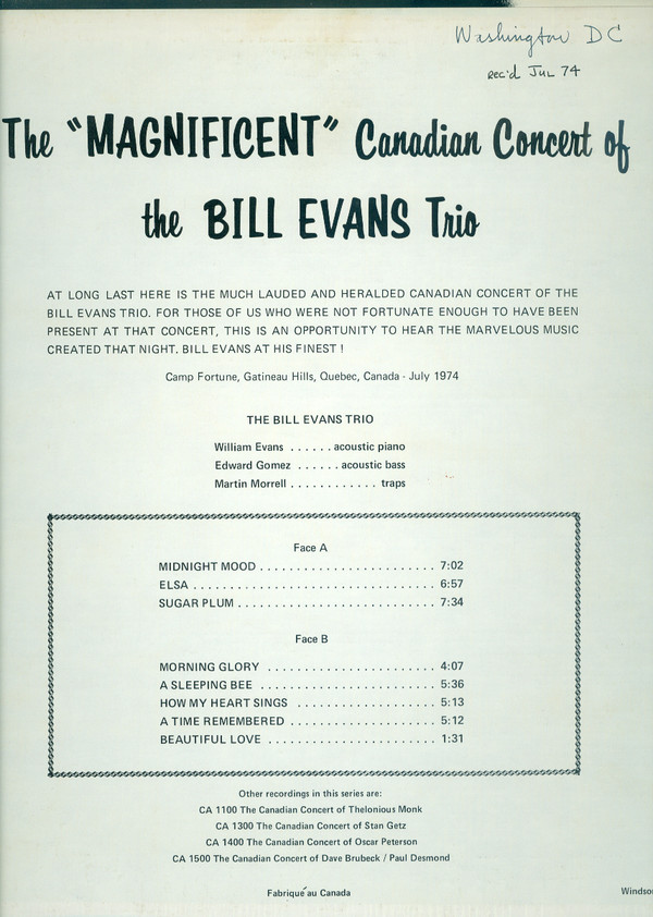 descargar álbum Bill Evans - The Canadian Concert of Bill Evans