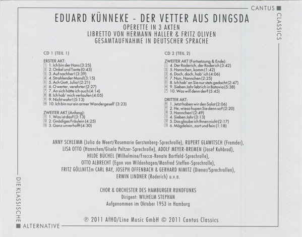 ladda ner album Eduard Künneke, Wilhelm Stephan - Der Vetter Aus Dingsda Gesamtaufnahme Hamburg 1953