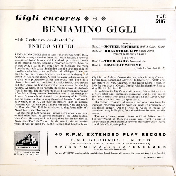 descargar álbum Beniamino Gigli - Gigli Encores