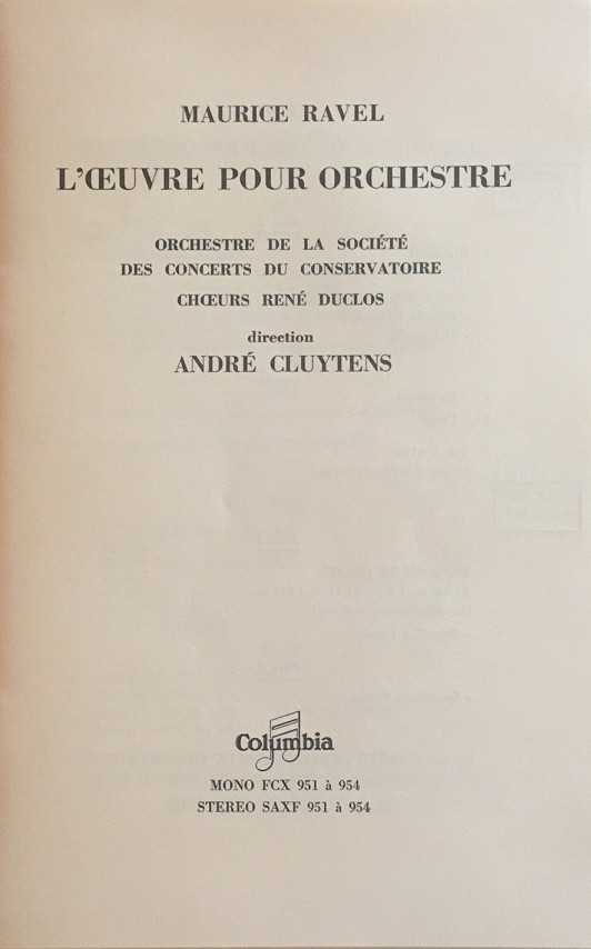 baixar álbum Ravel, André Cluytens, Société Des Concerts Du Conservatoire - Les Quatre Œuvres Pour Orchestre
