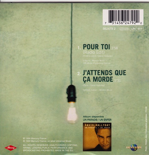 David Hallyday – Pour Toi (1999, Cardboard Sleeve, CD) - Discogs