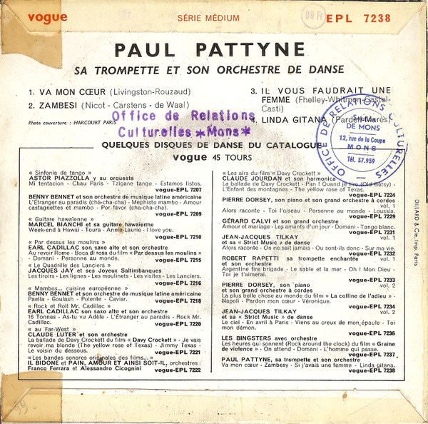 last ned album Paul Pattyne Sa Trompette Et Son Orchestre - Va Mon Coeur Zambesi Il Vous Faudrait Une Femme Linda Gitana