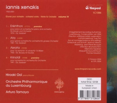ladda ner album Iannis Xenakis Hiroaki Ooï, Orchestre Philharmonique Du Luxembourg, Arturo Tamayo - Orchestral Works Vol IV