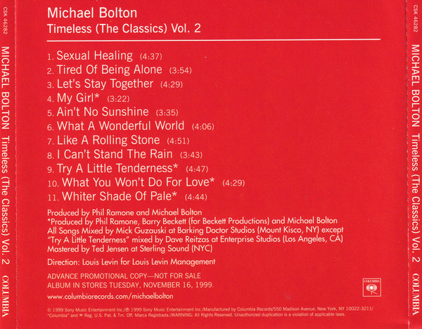 Michael Bolton – Timeless (The Classics) Vol. 2 (1999, CD) - Discogs