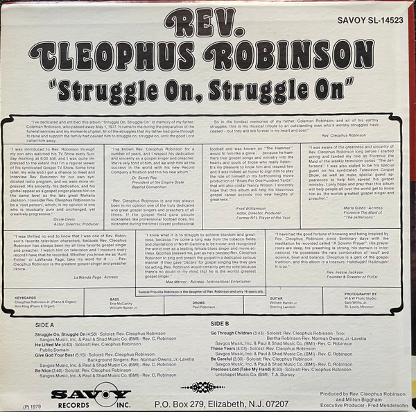 baixar álbum Rev Cleophus Robinson - Struggle On Struggle On