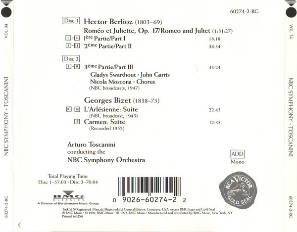 ladda ner album Berlioz, Bizet Arturo Toscanini, NBC Symphony Orchestra - Berlioz Roméo Et Juliette Bizet Suites LArlésienne Carmen