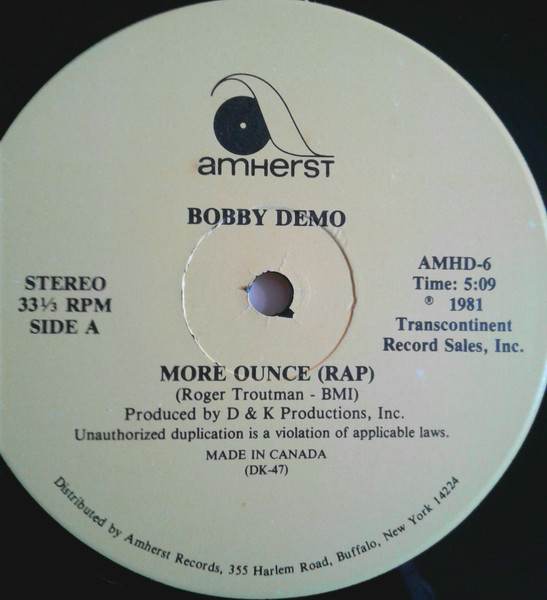 Bobby Demo – More Ounce (Rap) (1981, Vinyl) - Discogs