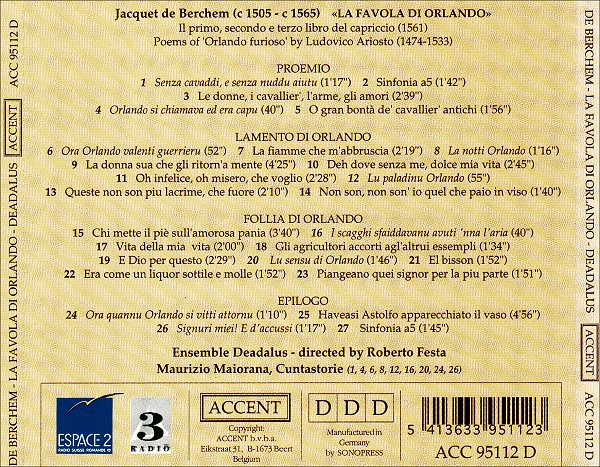 lataa albumi Download Jacquet de Berchem Ensemble Daedalus, Roberto Festa - La Favola Di Orlando album