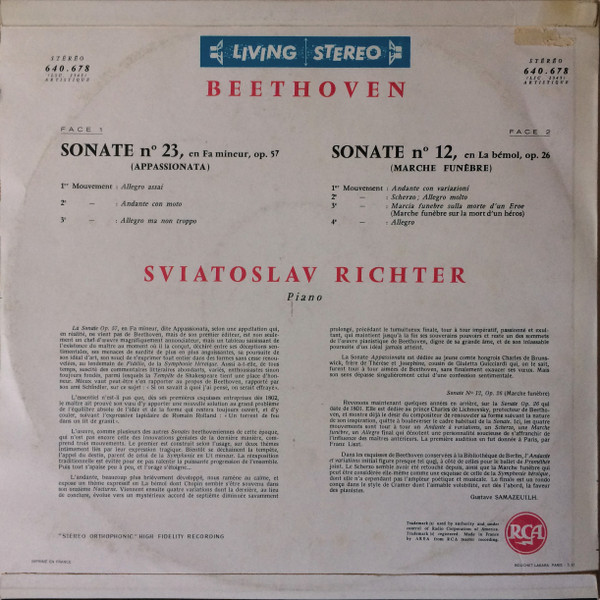 descargar álbum Sviatoslav Richter - Beethoven Appassionata And Funeral March Sonatas